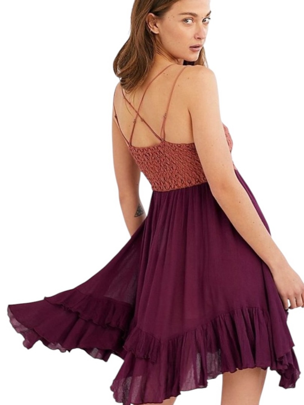 Free People Adella Boho Slip Mini Dress Copper Combo Size XS - Picture 2 of 12